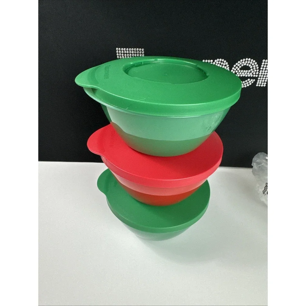 Tupperware Stack Store Serve Bowls  425ml / 2 Cup Set of 3 Red And Green 3S